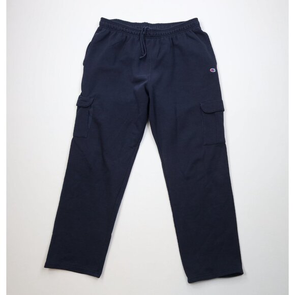 Vintage Y2K Champion Mens 2XL Faded Heavy Wide Leg Cargo Sweatpants Pants Blue